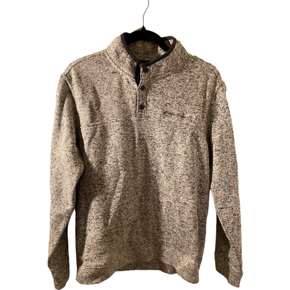 Eddie Bauer 1/4 zip pull over sweater. Size M. Gray/white/black pattern.